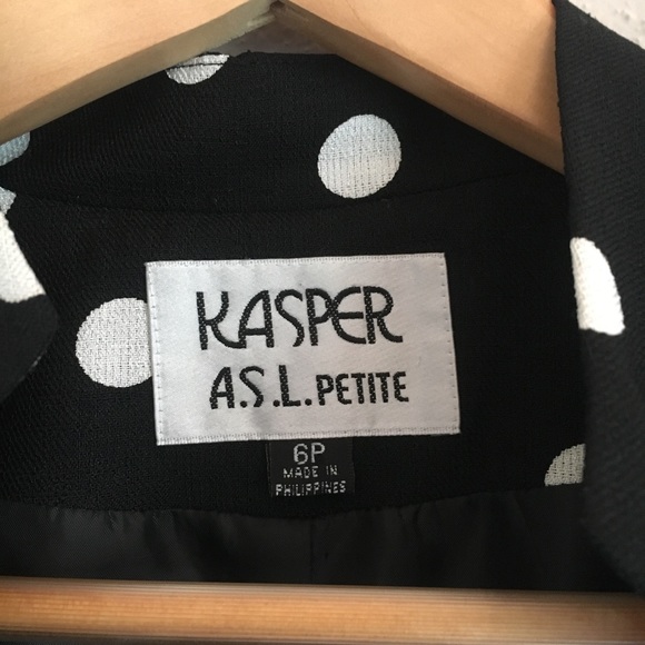 Kasper A.S.L. Petite Black White Polka Dot Blazer - Picture 3 of 5